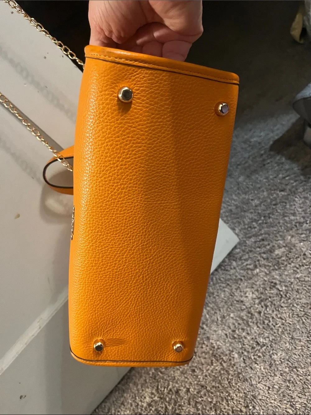 Coach Orange Pebbled Leather Tote with Gold Chain Strap